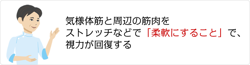 気様体筋と周辺の筋肉をストレッチなどで「柔軟にすること」で、視力が回復する